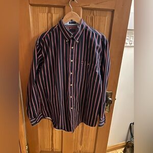 Vintage Bugle Boy Navy and Red Striped Button Up Shirt